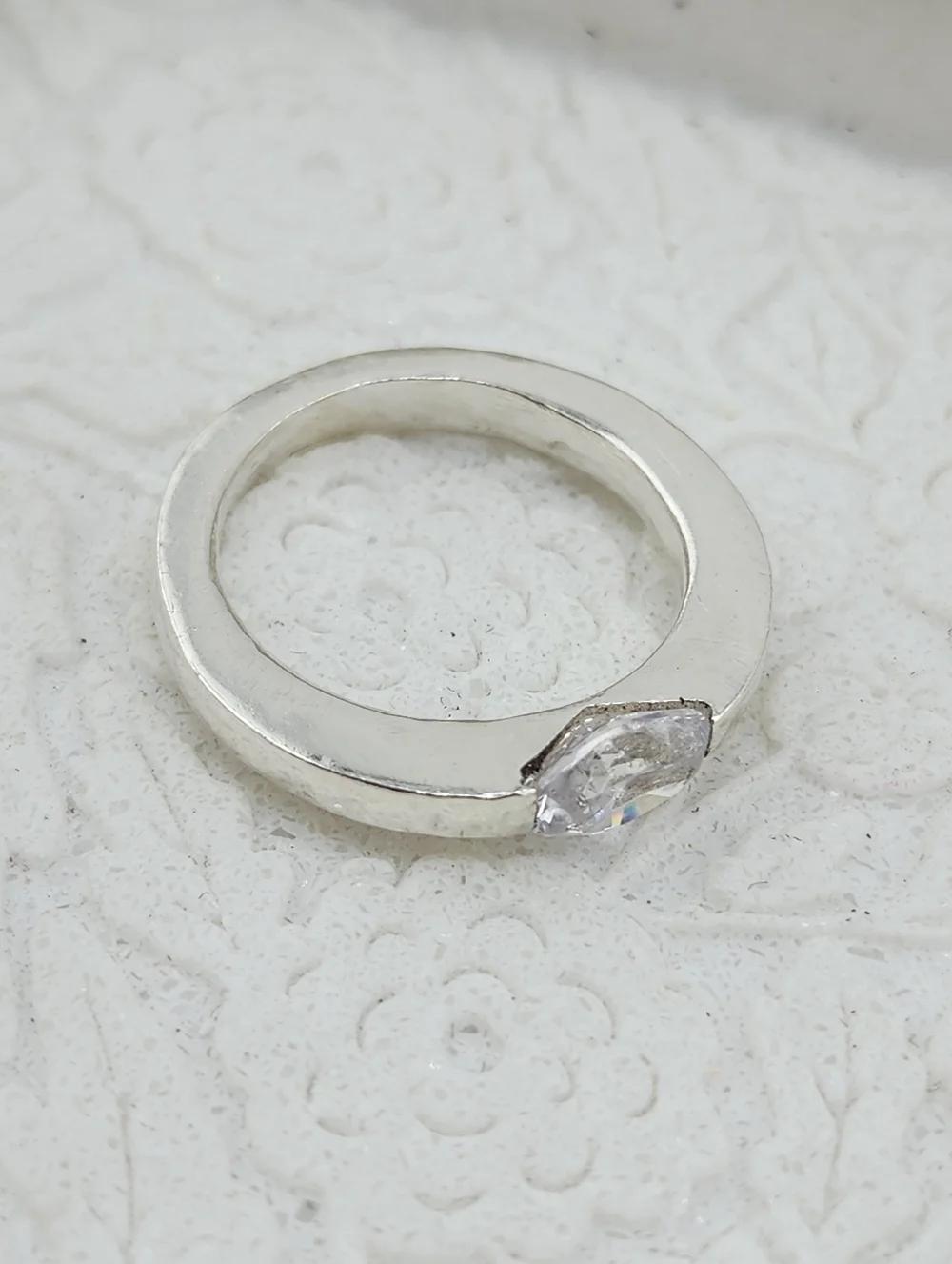 CUBIC ZIRCONIA PRESSURE RING HANDMADE STERLING SILVER SIZE7 - Picture 3 of 15